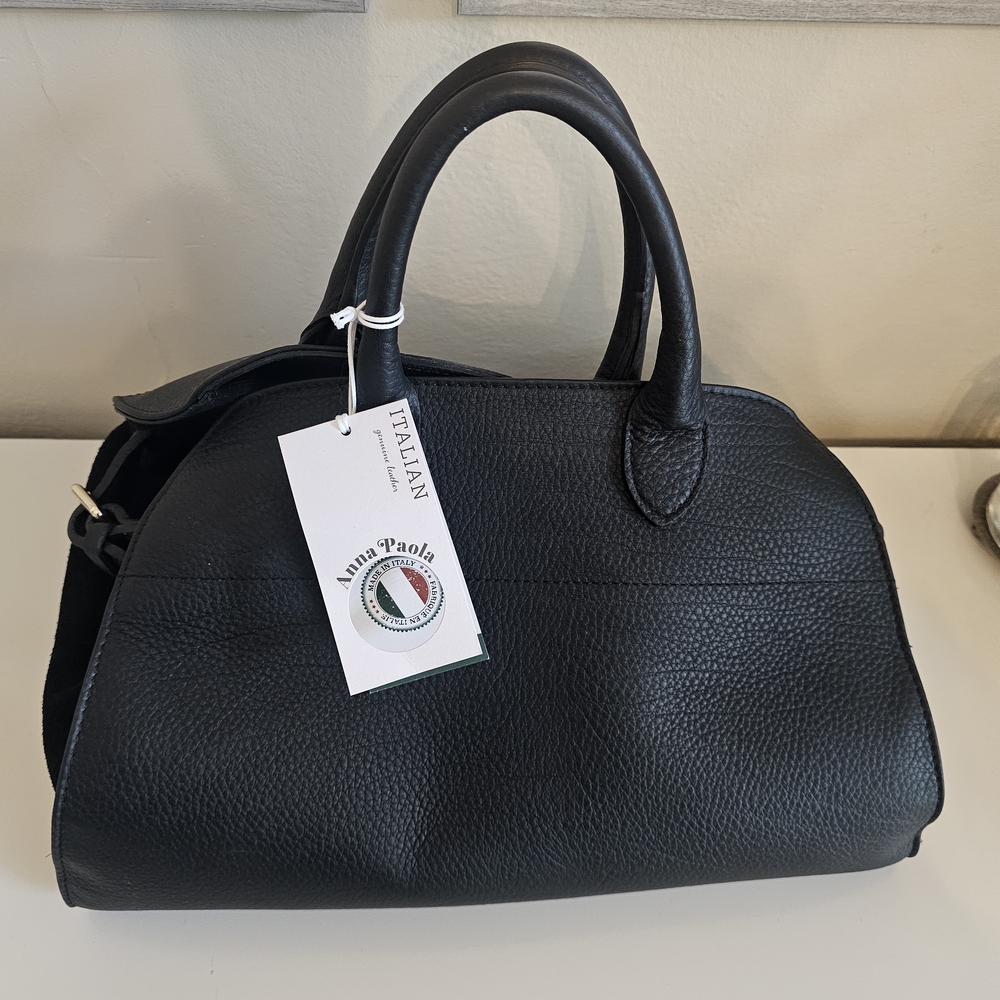 Anna Paola Black Leather Satchel